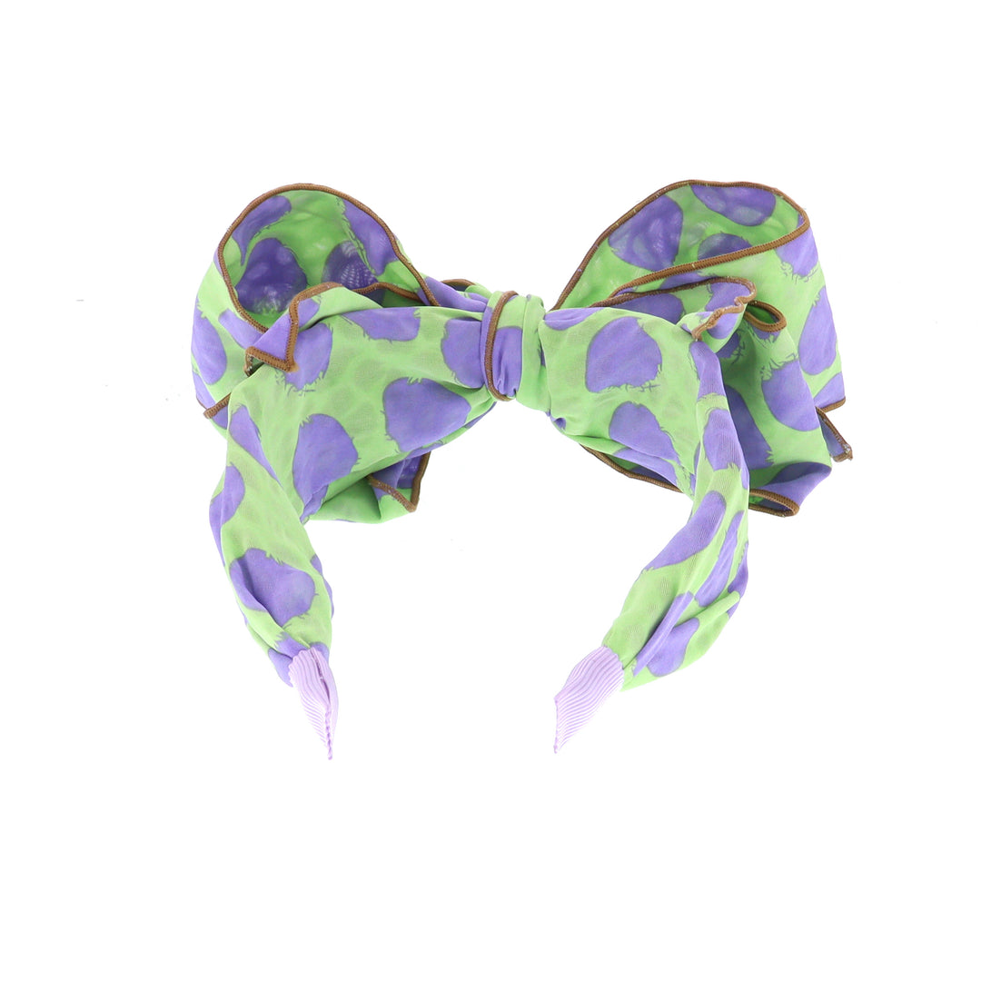 Women's Polka Dot Spotty Wired Bow Headband In Green/Purple