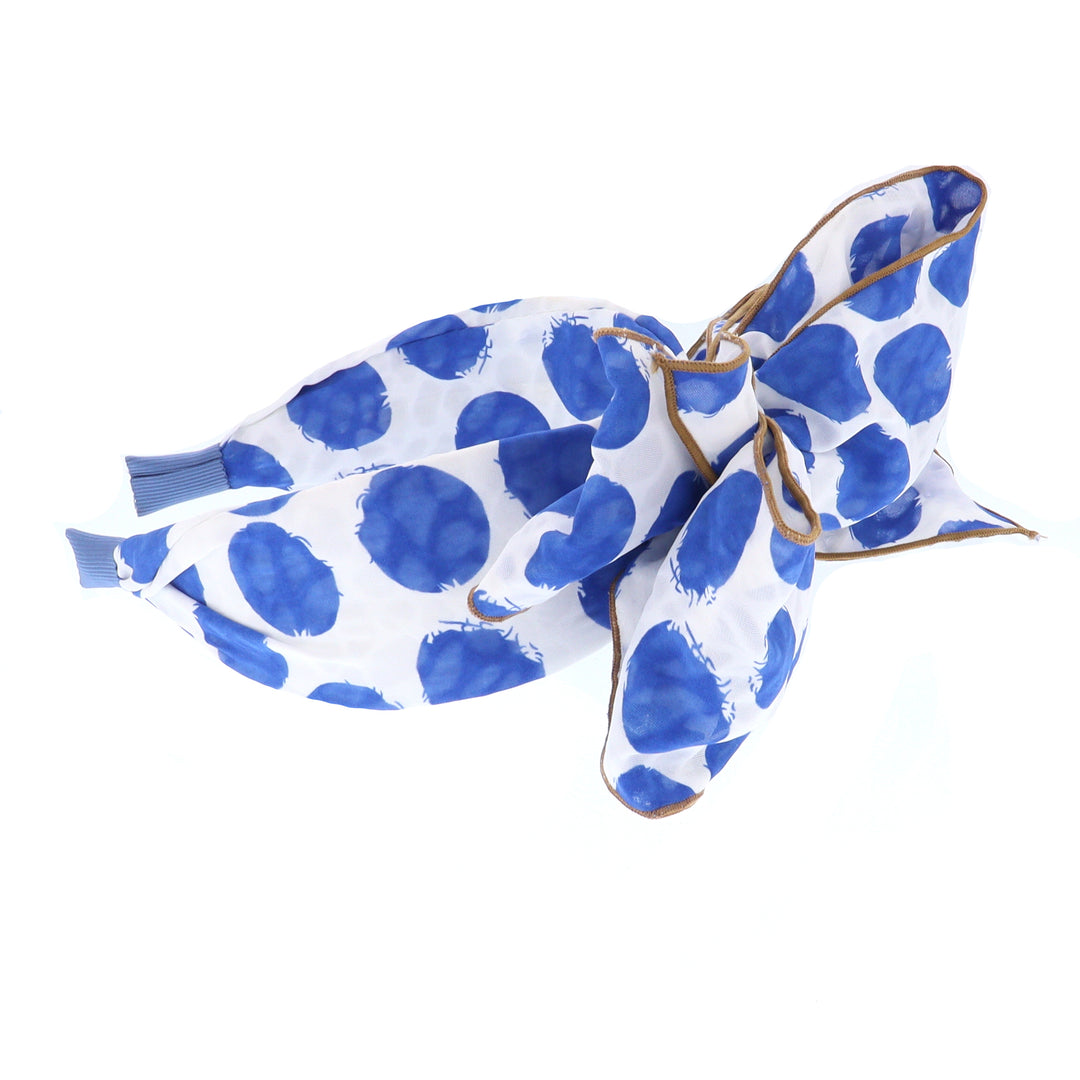 Women's Polka Dot Spotty Wired Bow Headband In White/Blue