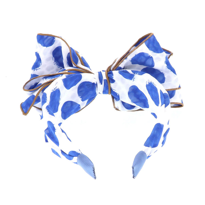 Women's Polka Dot Spotty Wired Bow Headband In White/Blue