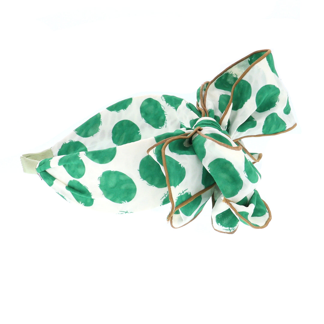 Women's Polka Dot Spotty Wired Bow Headband In White/Green