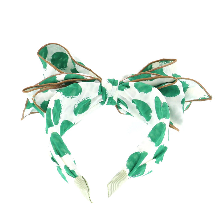 Women's Polka Dot Spotty Wired Bow Headband In White/Green