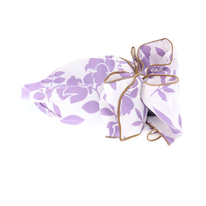 Women's Floral Print Wired Bow Headband White With Purple Flowers