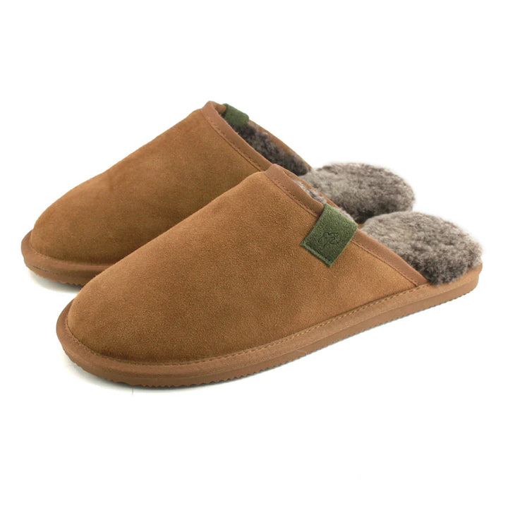 Men's Sheepskin Lined Mule Slippers In Chestnut