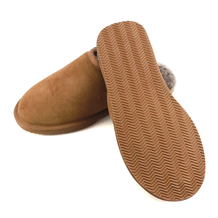 Men's Sheepskin Lined Mule Slippers In Chestnut