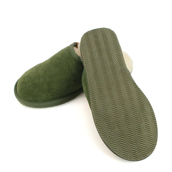 Men's Sheepskin Lined Mule Slippers In Olive