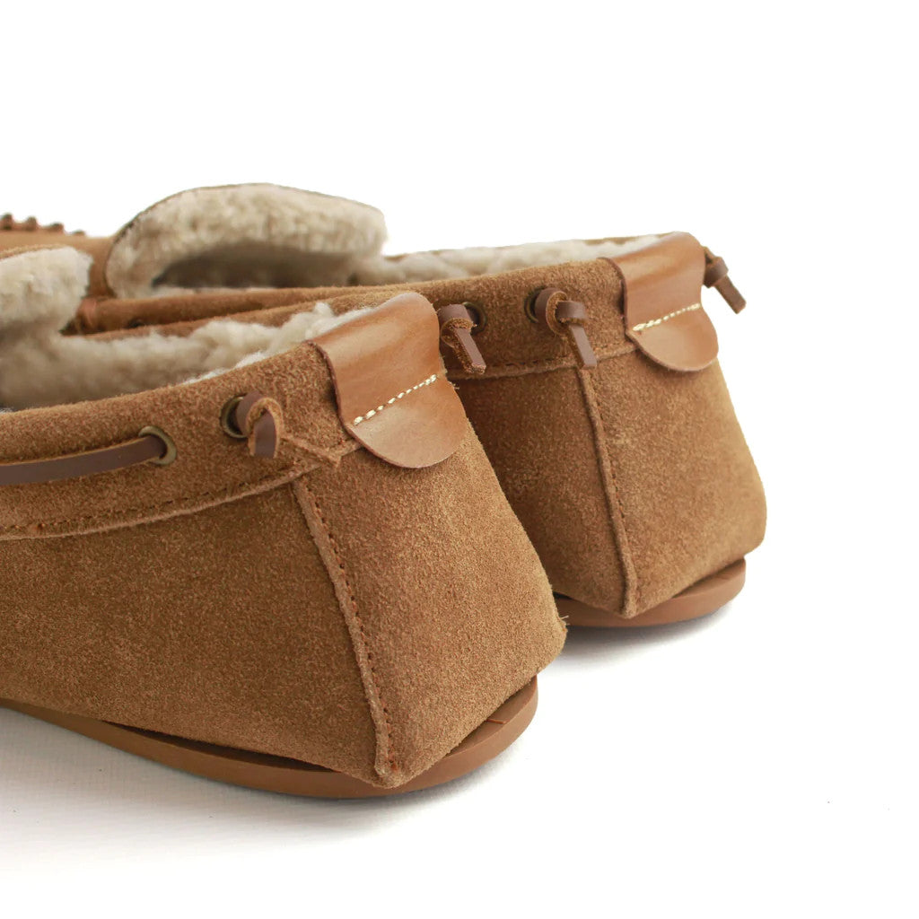 Men's Suede Moccasin Slippers In Chestnut