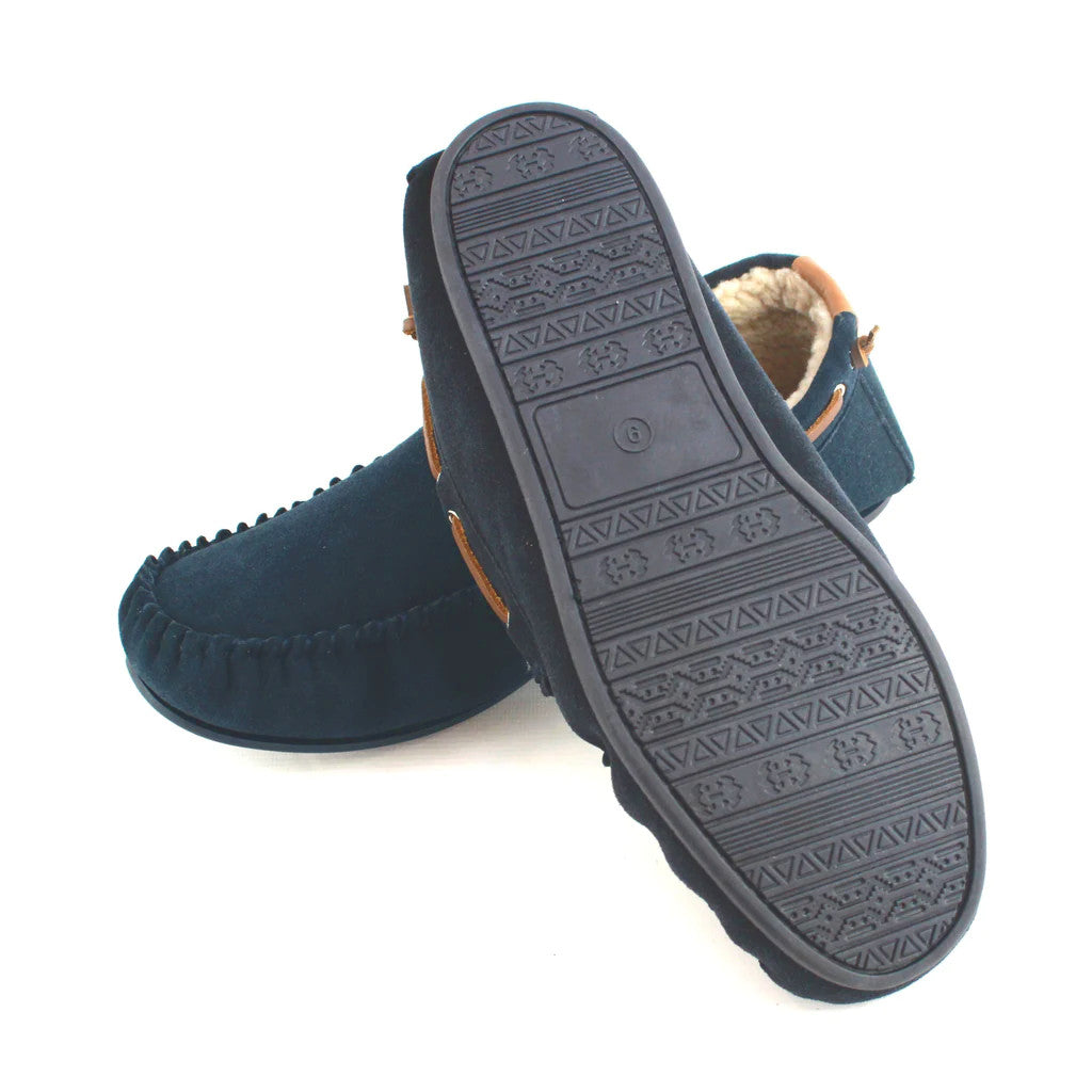 Men's Suede Moccasin Slippers In Navy