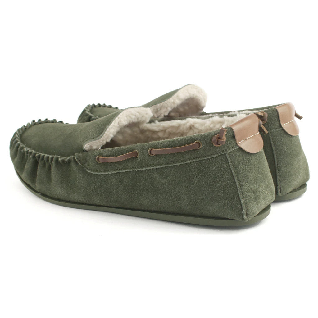 Men's Suede Moccasin Slippers In Olive