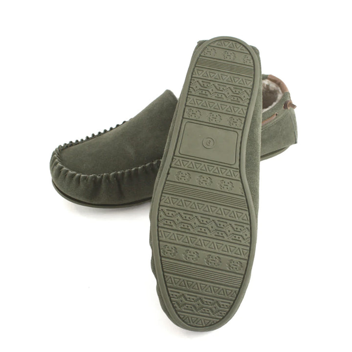 Men's Suede Moccasin Slippers In Olive