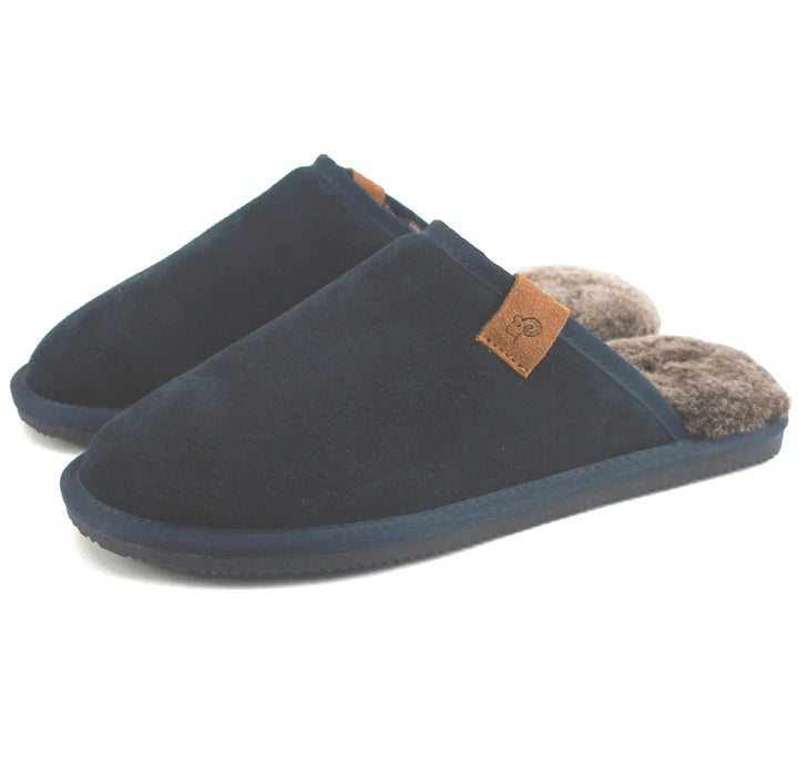 Men's Sheepskin Lined Mule Slippers In Navy