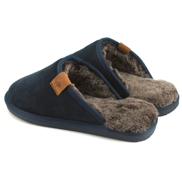 Men's Sheepskin Lined Mule Slippers In Navy