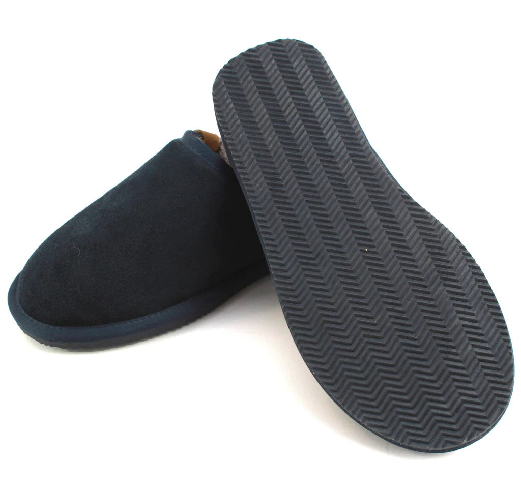 Men's Sheepskin Lined Mule Slippers In Navy