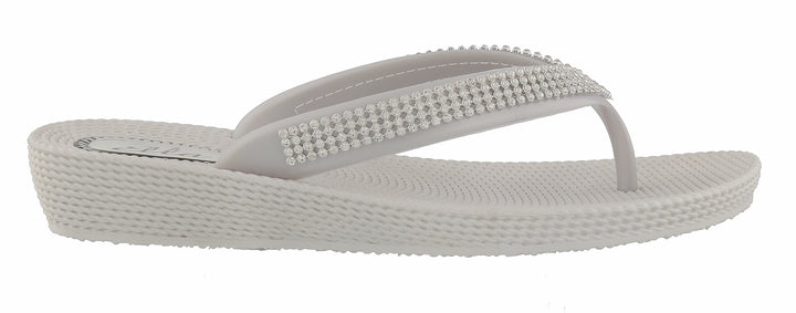 Ella Nancy Diamante Low Wedge Slip On Flip Flops In Silver