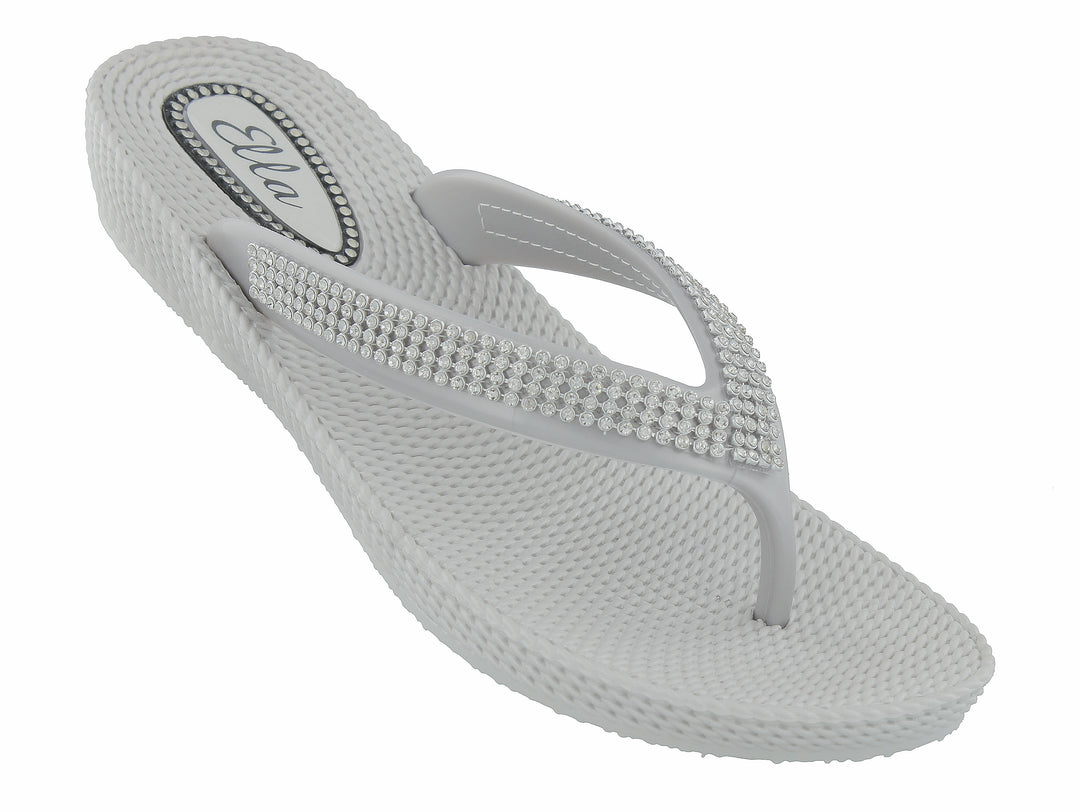 Ella Nancy Diamante Low Wedge Slip On Flip Flops In Silver