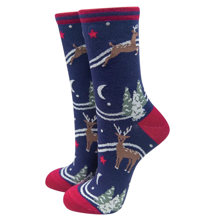 Bamboo Christmas Reindeer Socks (Navy)