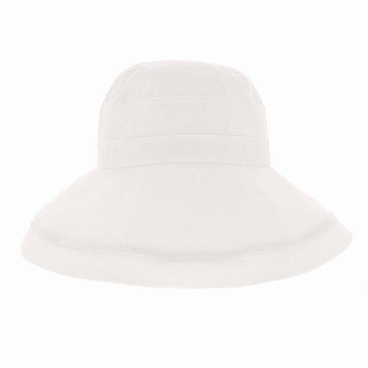 Ladies Cotton & Linen Wide Brim Sun Hat in White