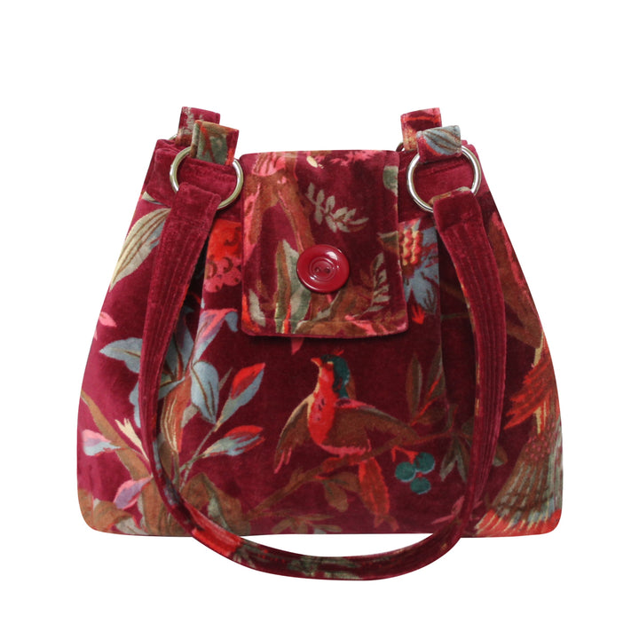 Ava Red Velvet Botanical Print Handbag by Earth Squared