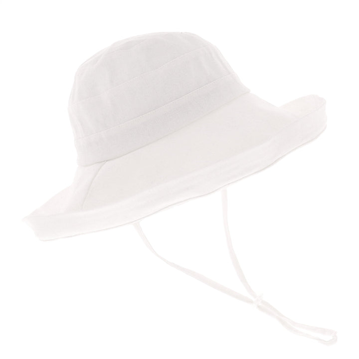 Ladies Cotton & Linen Wide Brim Sun Hat in White