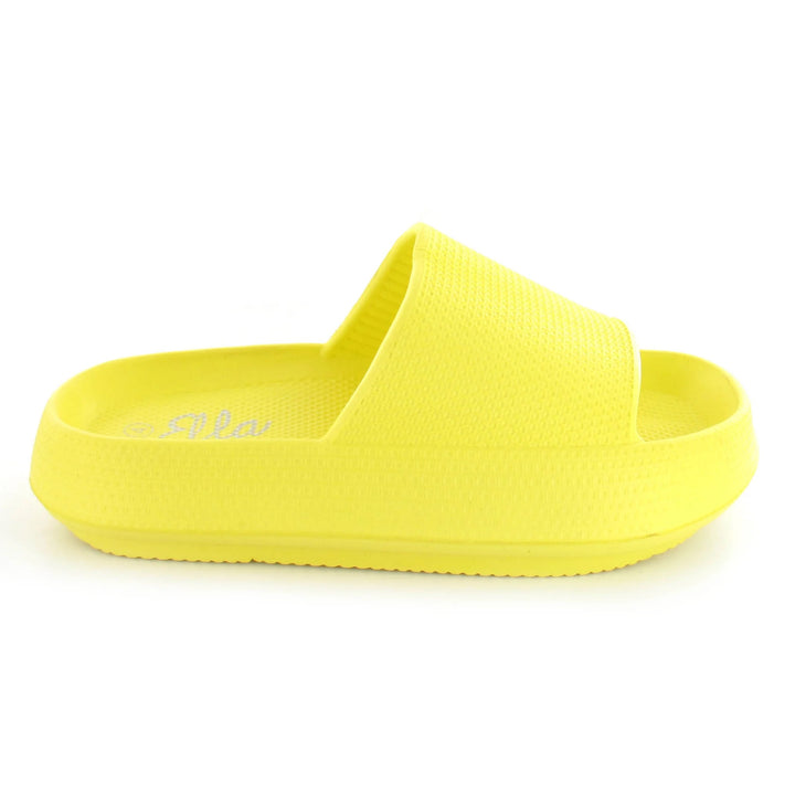 Ella Cloud Cushioned Lightweight Slip On Sliders In Yellow