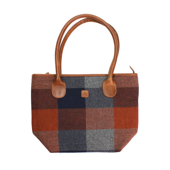 Wool Check & Leather Tote Handbag