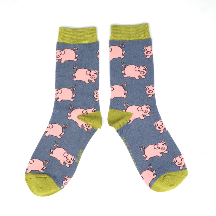 Miss Sparrow Bamboo Socks Piglets Cornflower