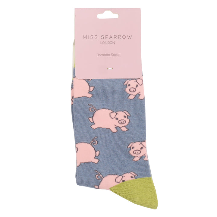 Miss Sparrow Bamboo Socks Piglets Cornflower