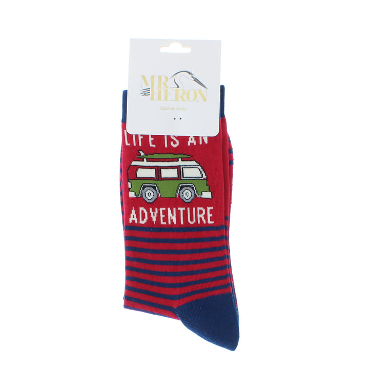 Mr Heron Mens Bamboo Adventure Van Socks (Red)