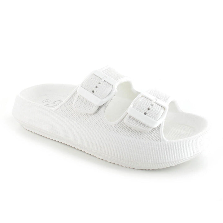 Ella Air Buckle Cushioned Lightweight Slip On Sandals In White