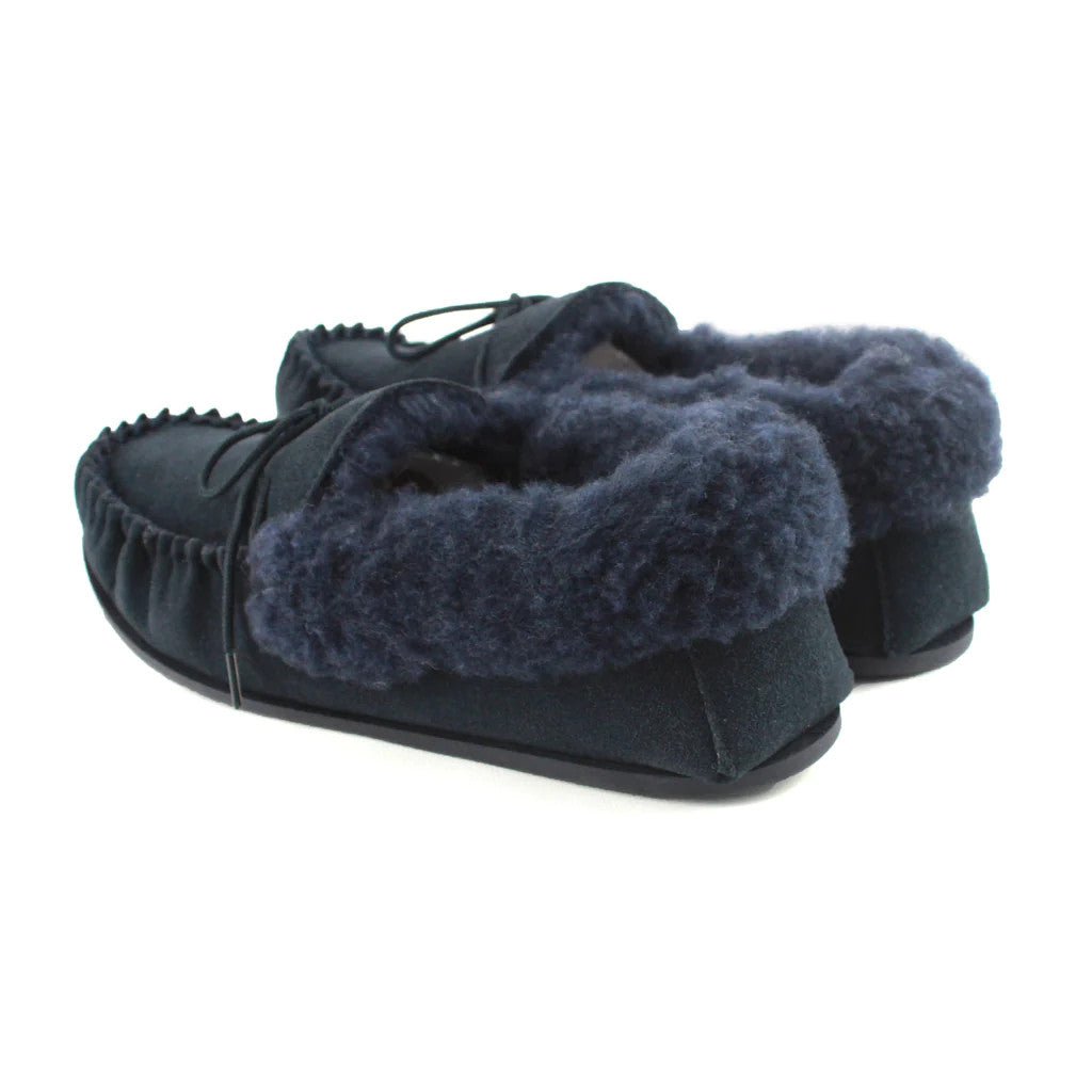 Women's Suede Wool Lined Moccasin Slippers In Navy