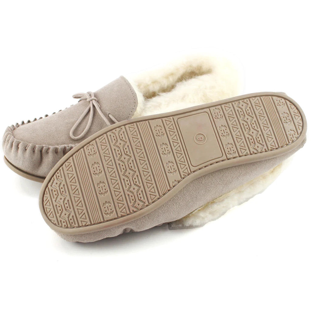 Women's Suede Wool Lined Moccasin Slippers In Stone