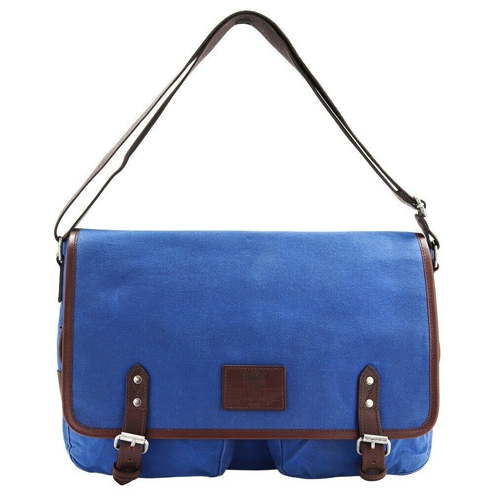 Waxed Canvas Blue Messenger Briefcase Bag 1