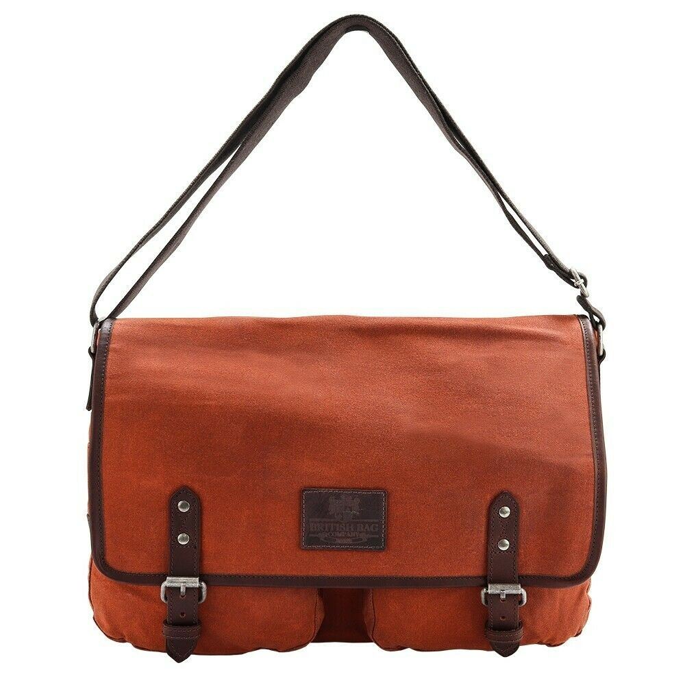 Waxed Canvas Orange Messenger Briefcase Bag