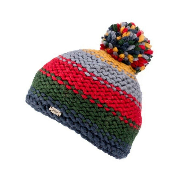 Kusan Moss Yarn Bobble Hat With Multi Coloured Pom (PK1834)