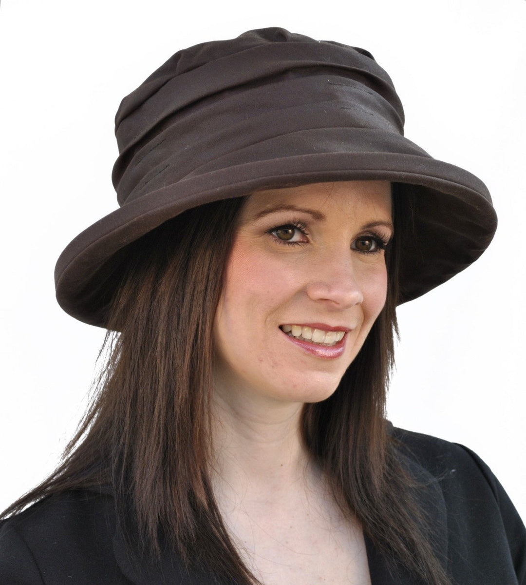 Whiteley Ladies Wax Cloche Hat in Chocolate Brown