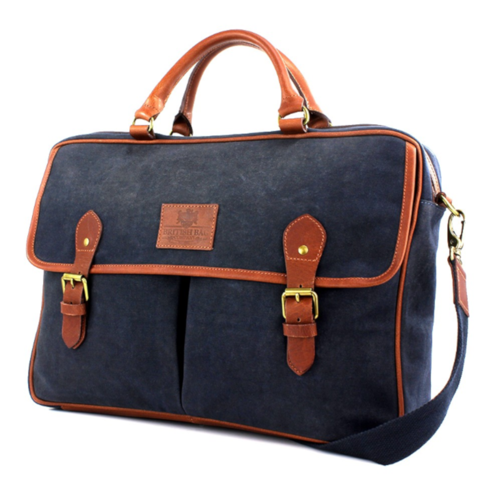 Navigator Navy Waxed Canvas & Leather Briefcase Messenger Bag