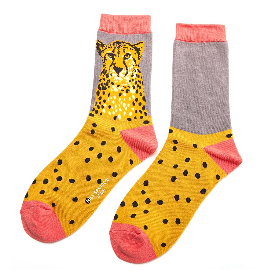 Miss Sparrow Bamboo Socks Wild Cheetah (Grey)