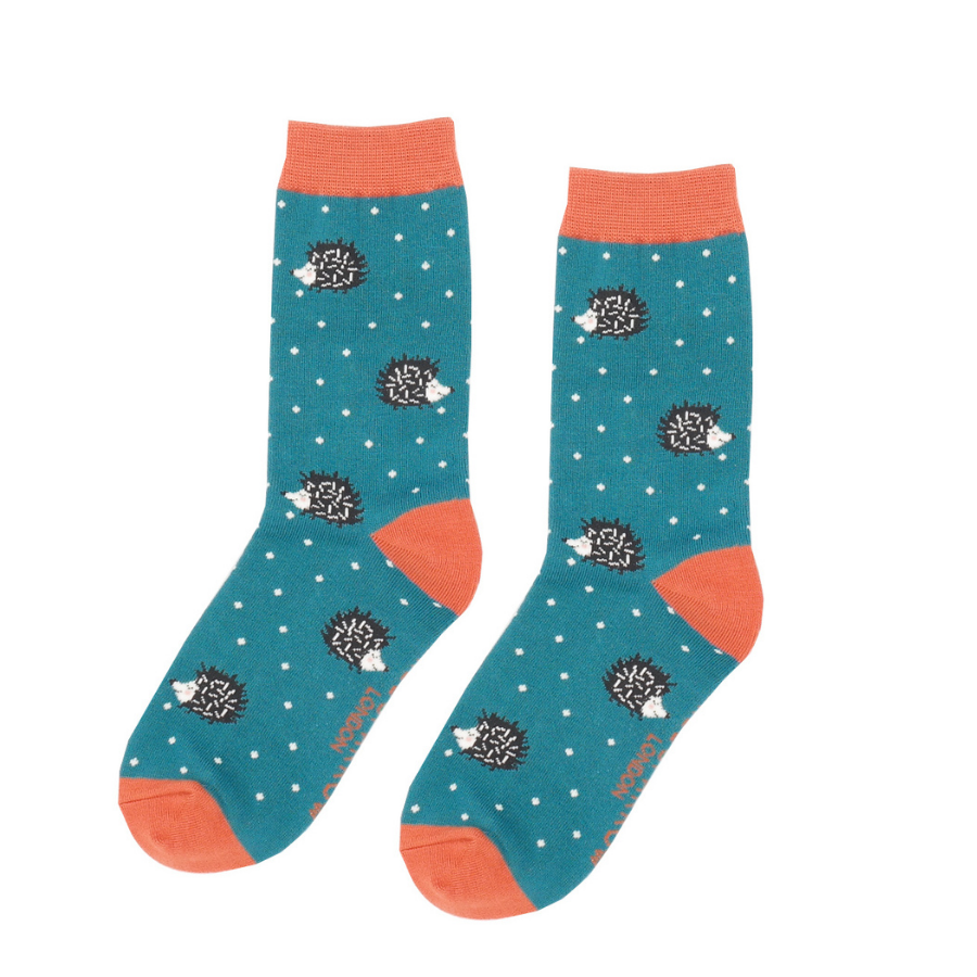Miss Sparrow Bamboo Socks Sleepy Hedgehogs In Teal