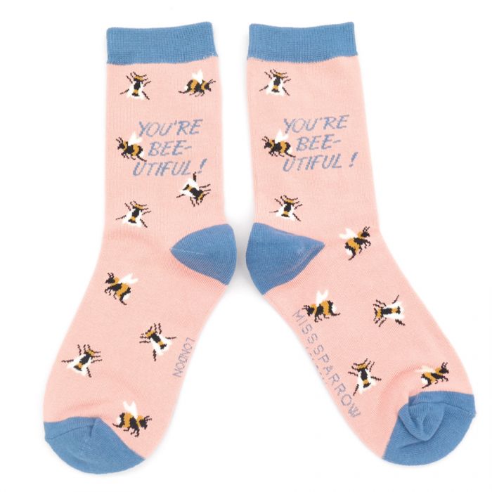 Miss Sparrow Bamboo Socks Bee-utiful (Dusky Pink)