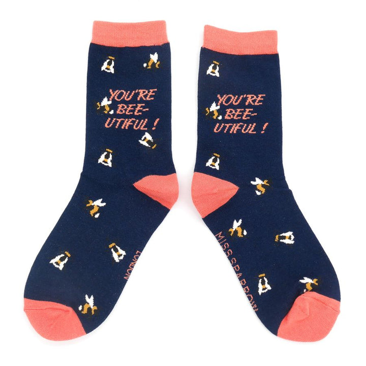 Miss Sparrow Bamboo Socks Bee-utiful (Navy)