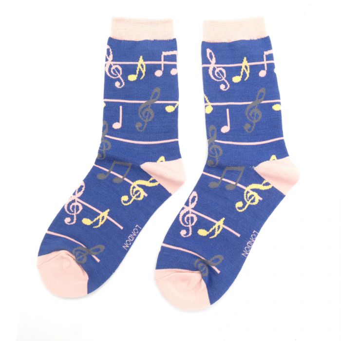 Miss Sparrow Bamboo Socks Music Notes (Denim)