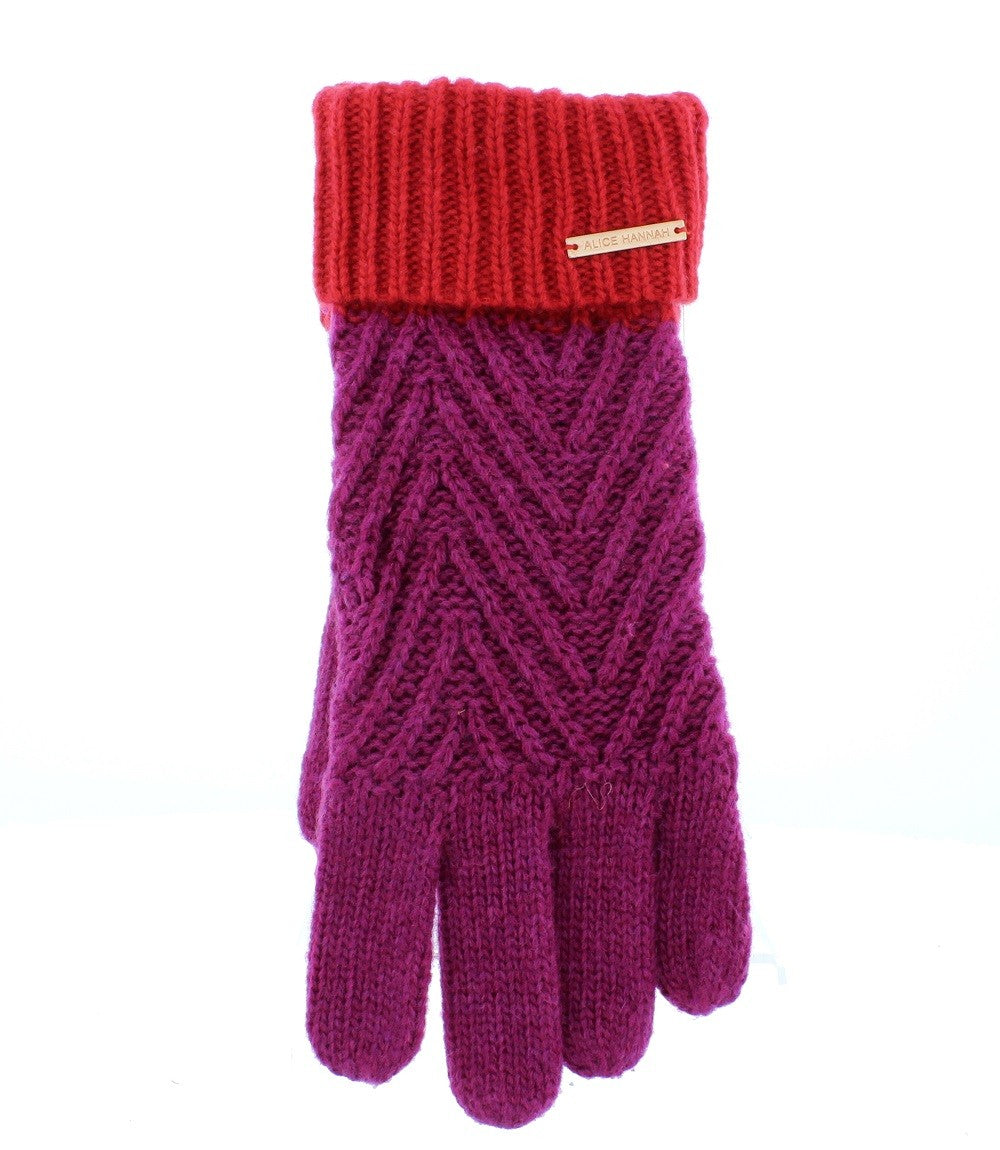 'Alesha' Red/Pink Knitted Gloves From Alice Hannah