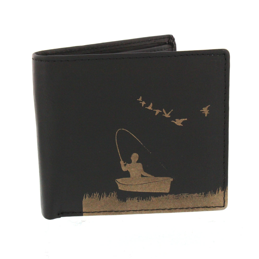 Leather Guild Black Fishing Boat Engraved Wallet