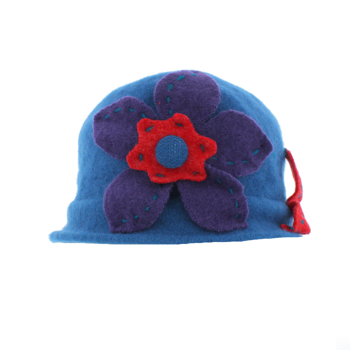 Wool Pull On Beanie With Contrasting Flower Detail (BH5035)