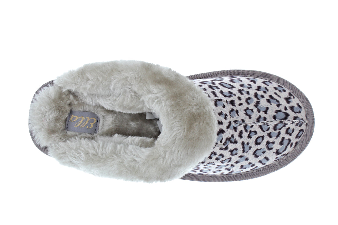 Ella Jill Fur Lined Memory Foam Mules Slippers In Leopard/Grey