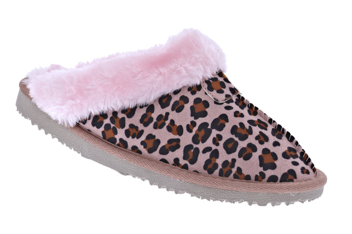 Ella Jill Fur Lined Memory Foam Mules Slippers In Leopard/Pink