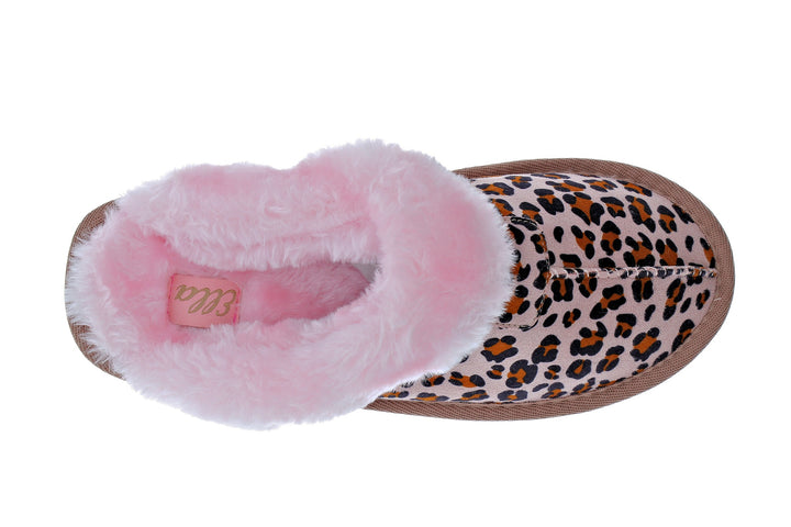 Ella Jill Fur Lined Memory Foam Mules Slippers In Leopard/Pink