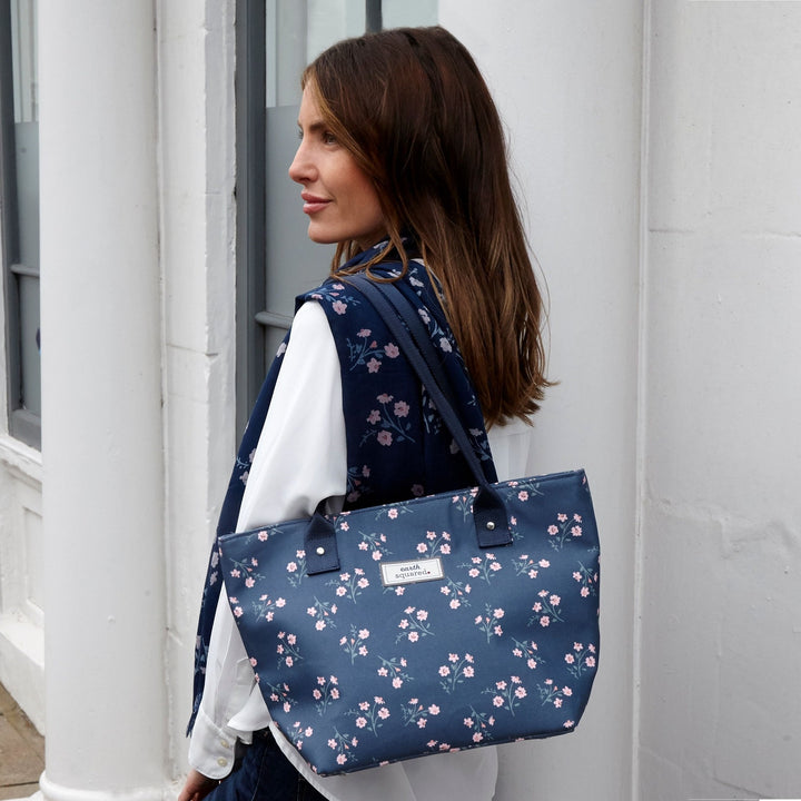 Navy Flower Oil Cloth Tote Bag by Earth Squared