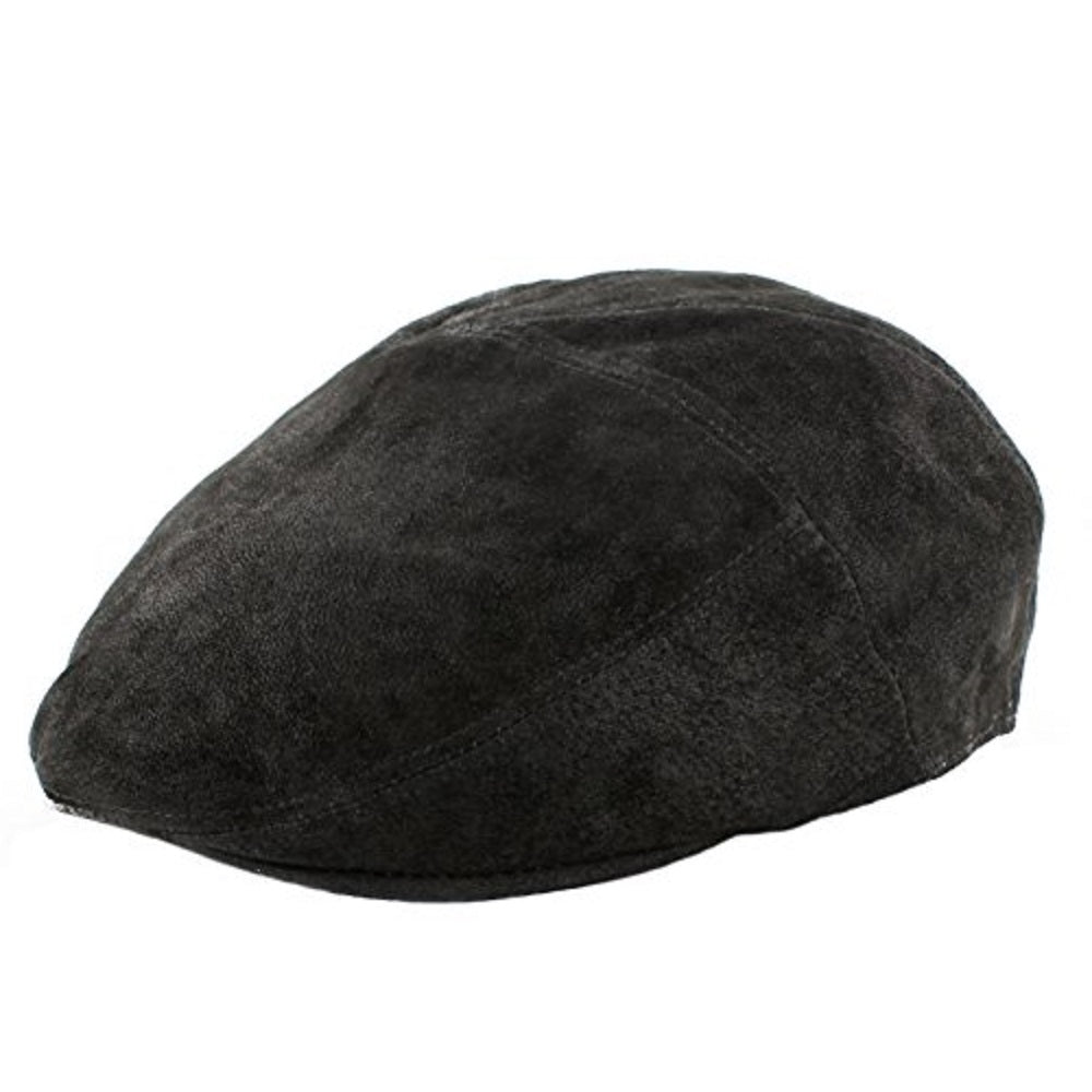 Whiteley Fischer Mens Soft Leather Flat Cap in Black