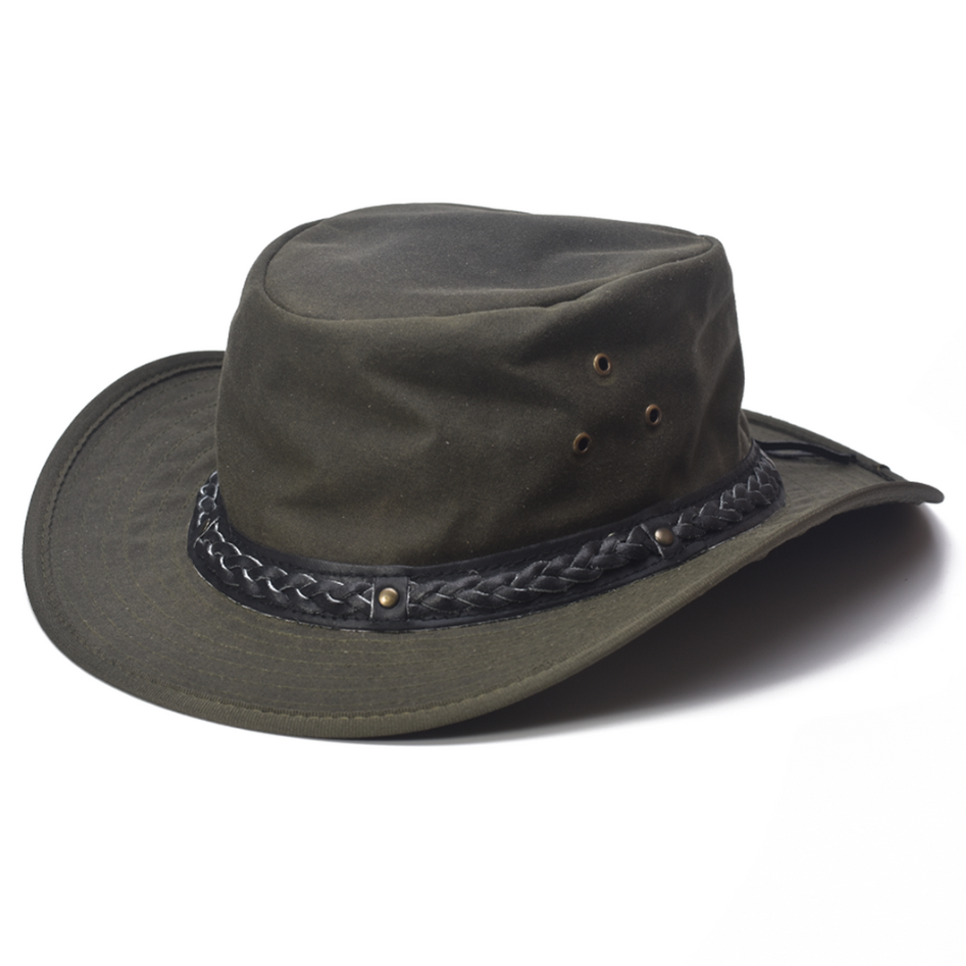Waxed Cotton Fedora Aussie Style Bush Hat in Olive