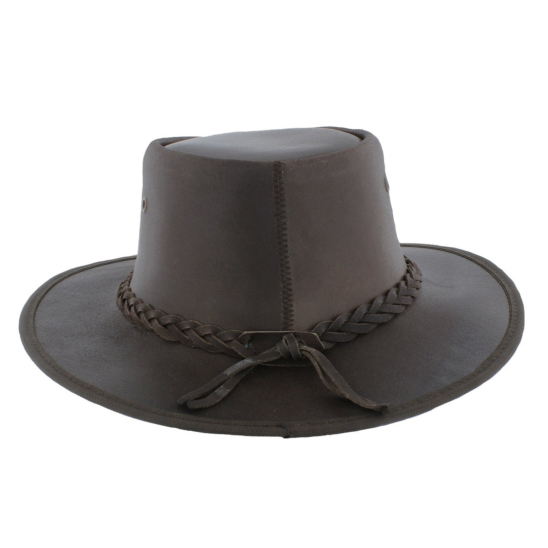 Real Leather Aussie Bush Hat With Chin Strap In Brown